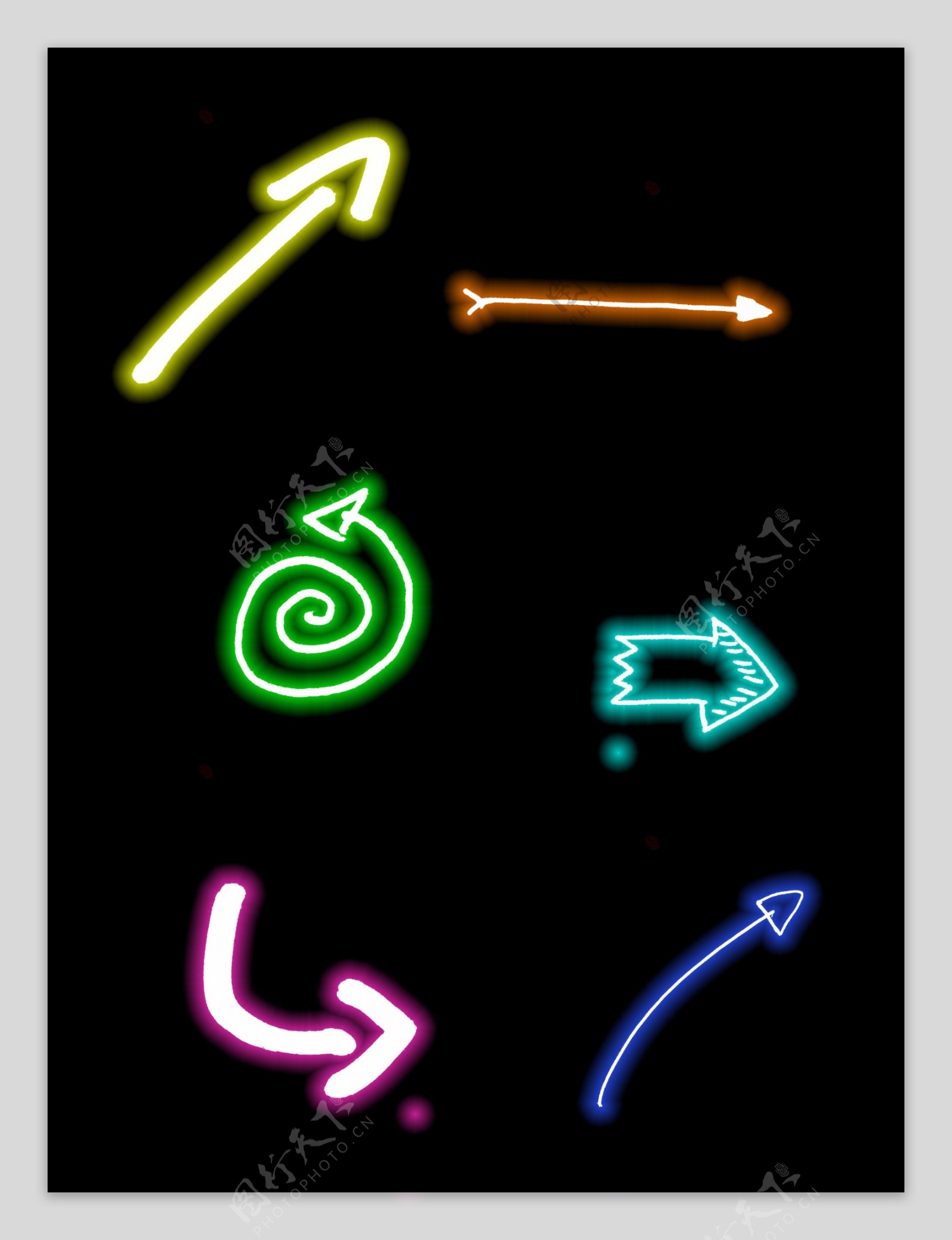 方向箭头手绘涂鸦彩色霓虹光效元素设计