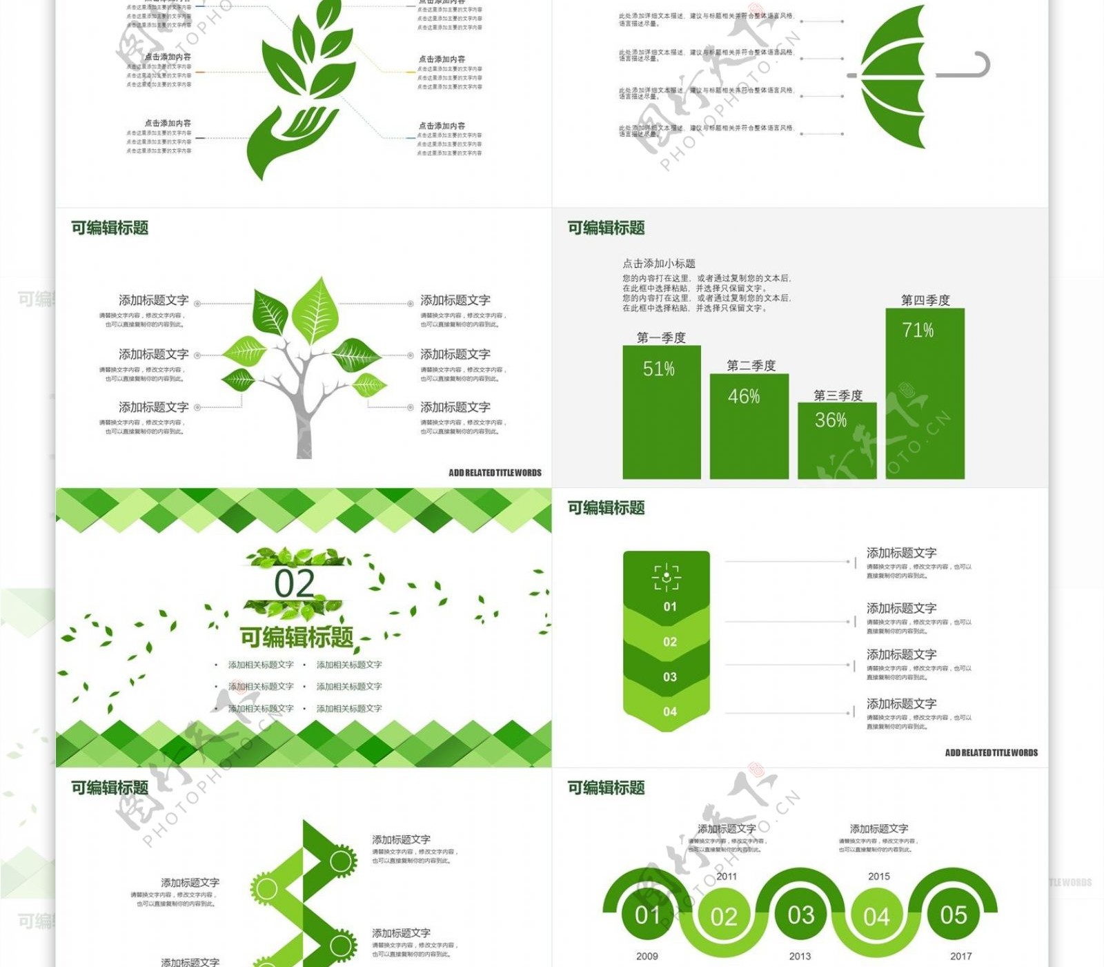 绿色创意无规则图形低碳环保宣传PPT模板