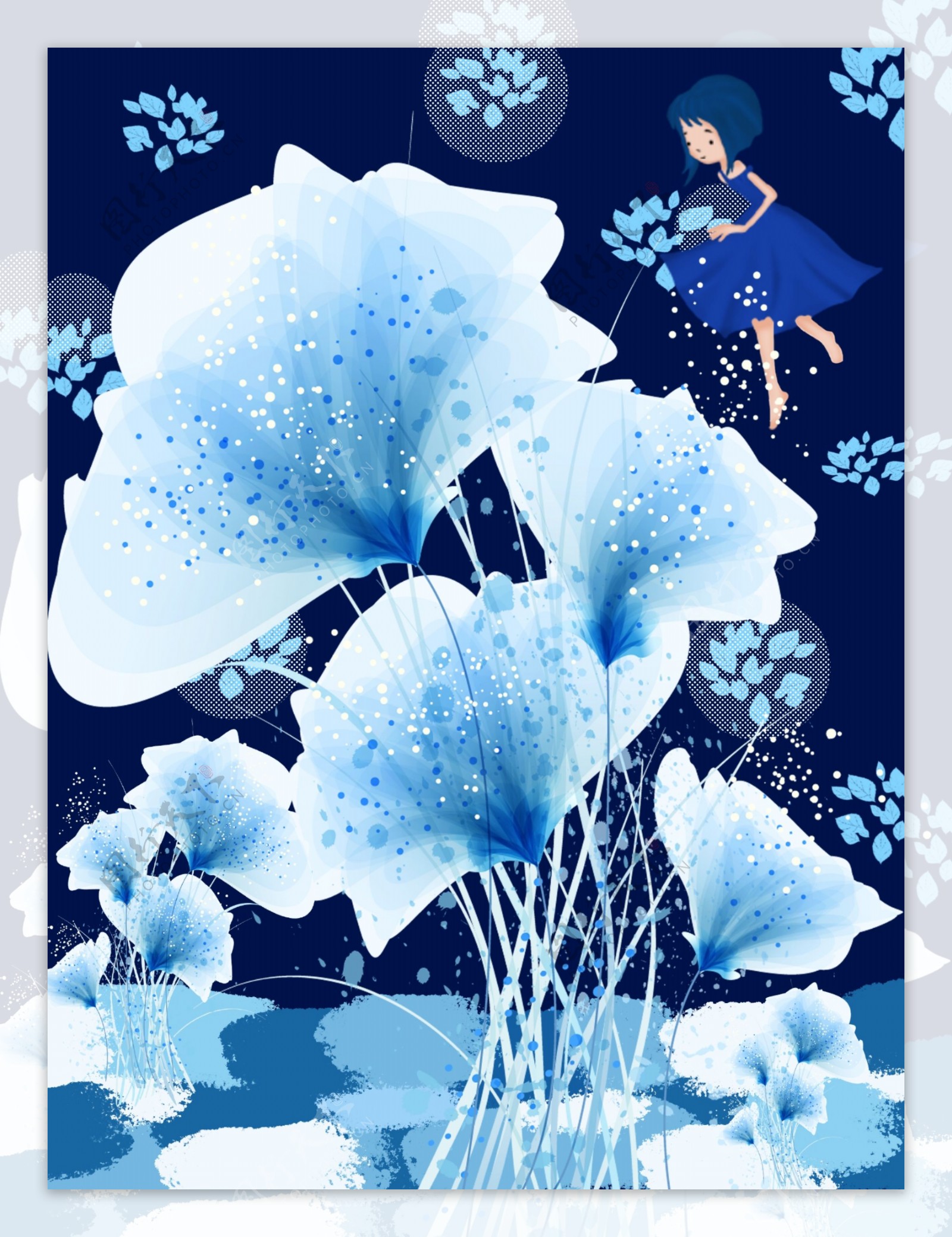 水蓝色雪花设计元素