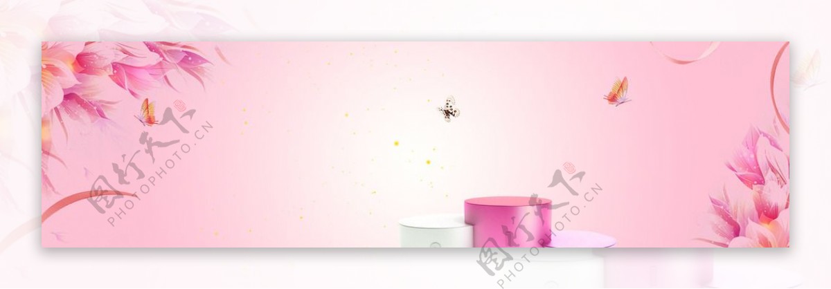 粉色花卉水彩海报背景素材