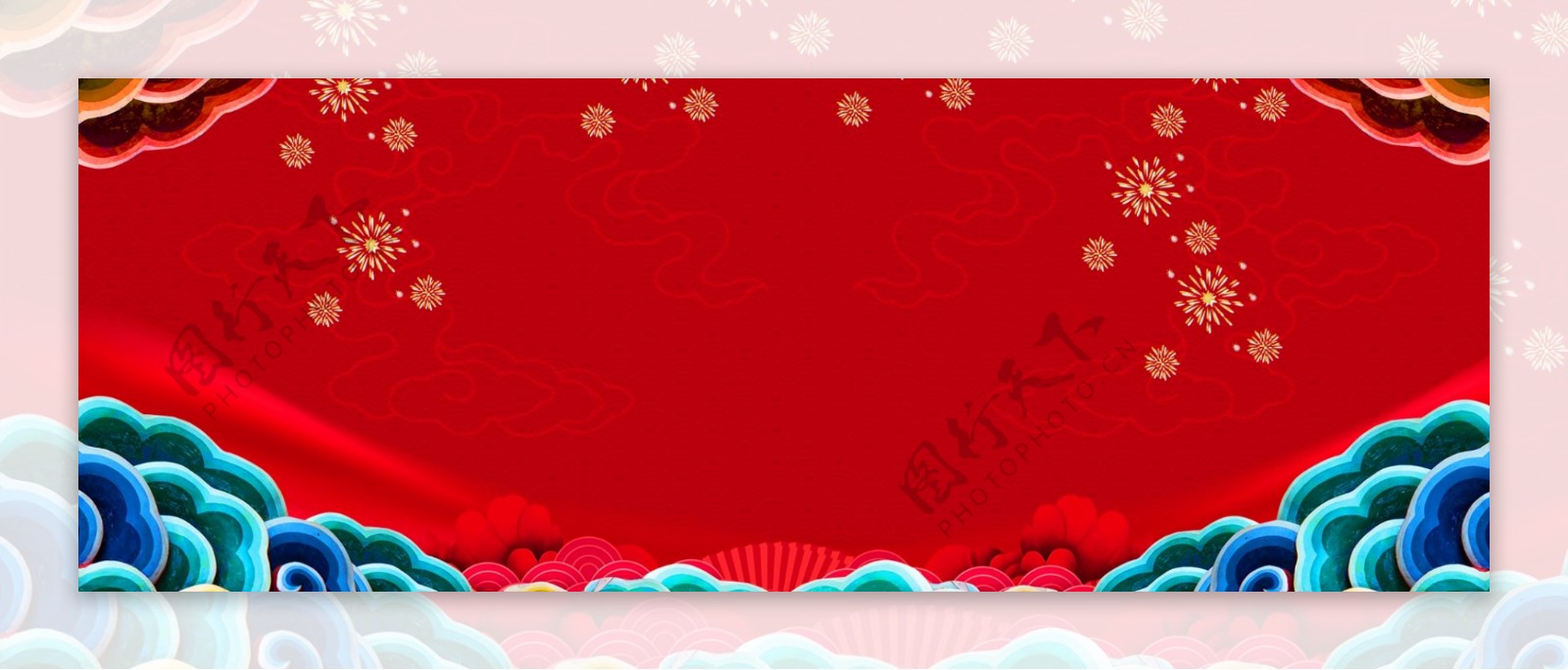 红色新年喜庆烟花祥云背景
