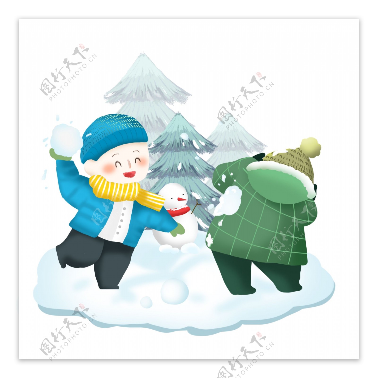 冬季打雪仗卡通儿童可商用场景插画1