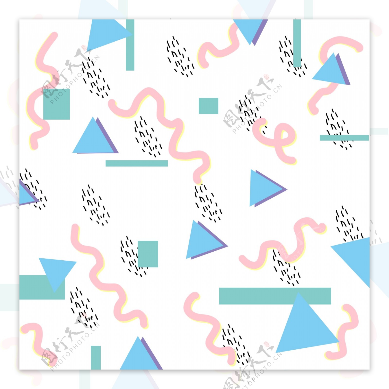 孟菲斯几何三角矩形波浪纹装饰
