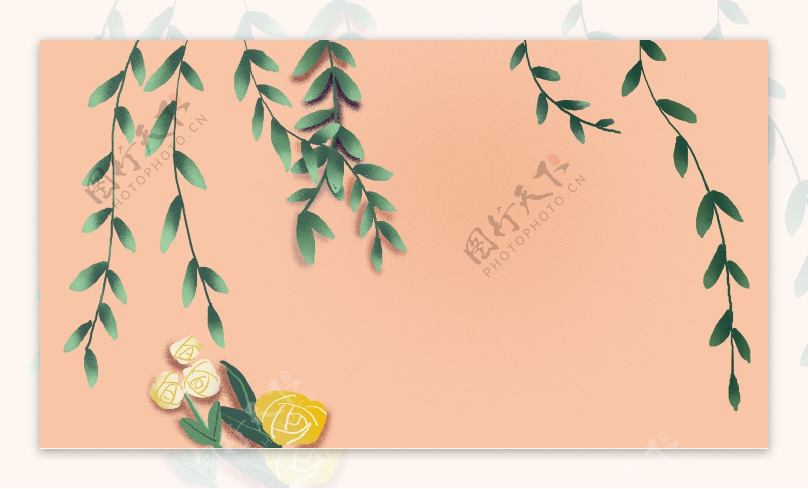 绿色枝条花朵粉色卡通背景