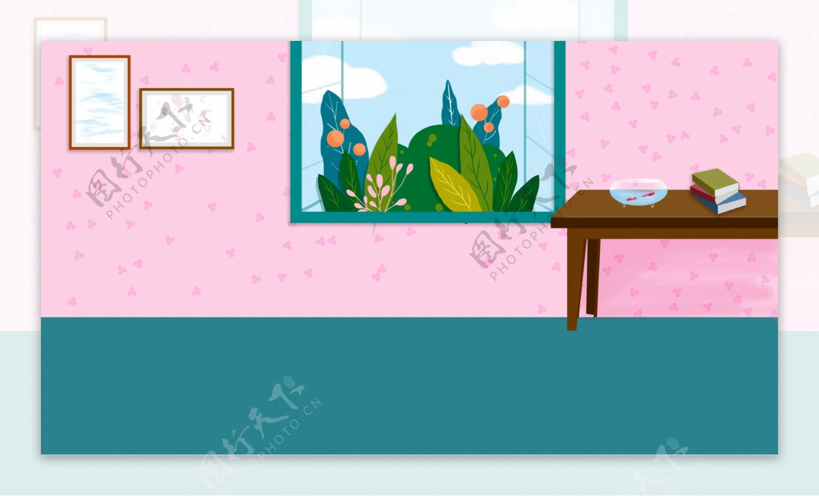 温馨卡通家居地面墙壁窗户背景设计