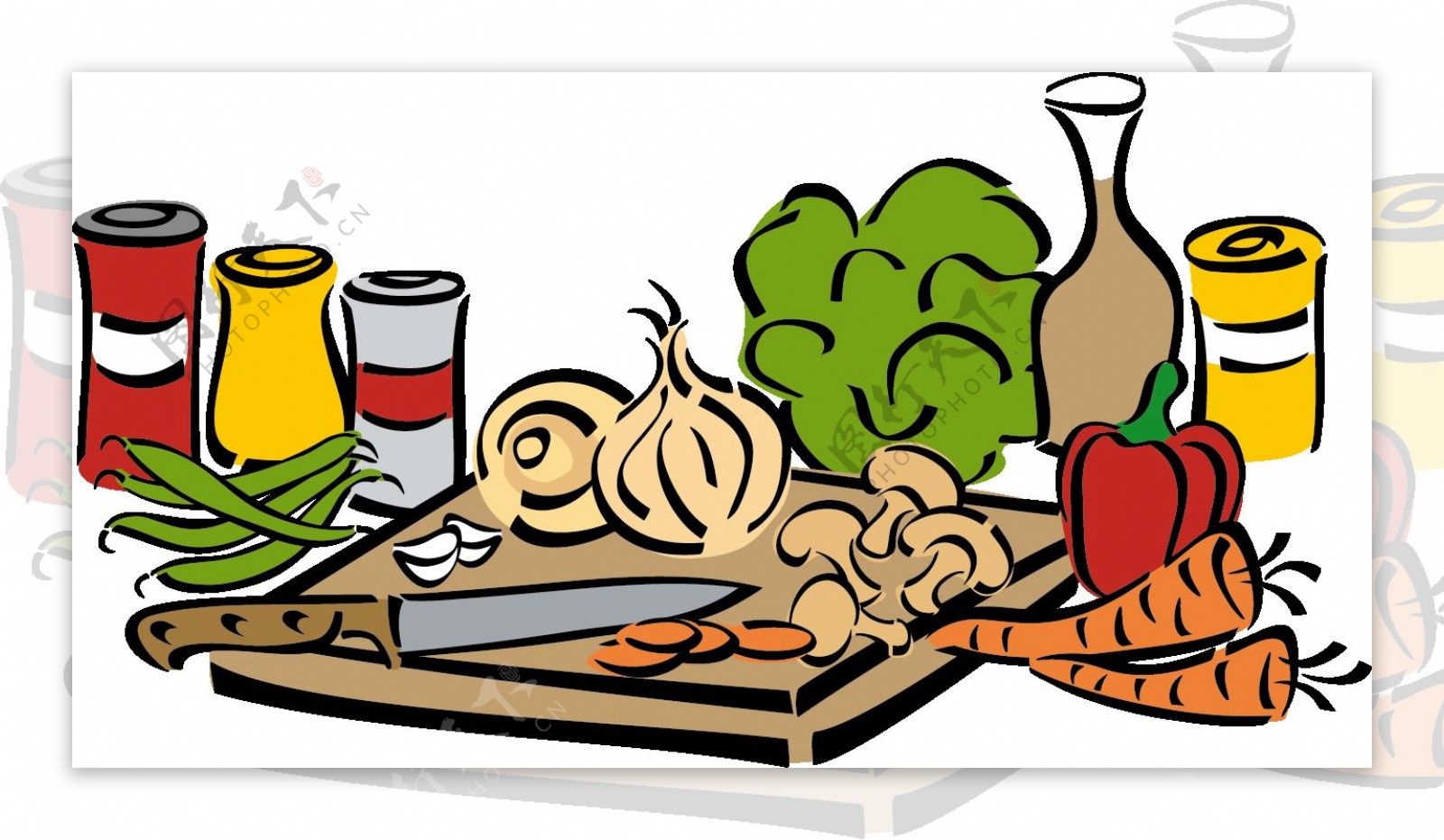 卡通厨房炊具蔬菜调料png元素