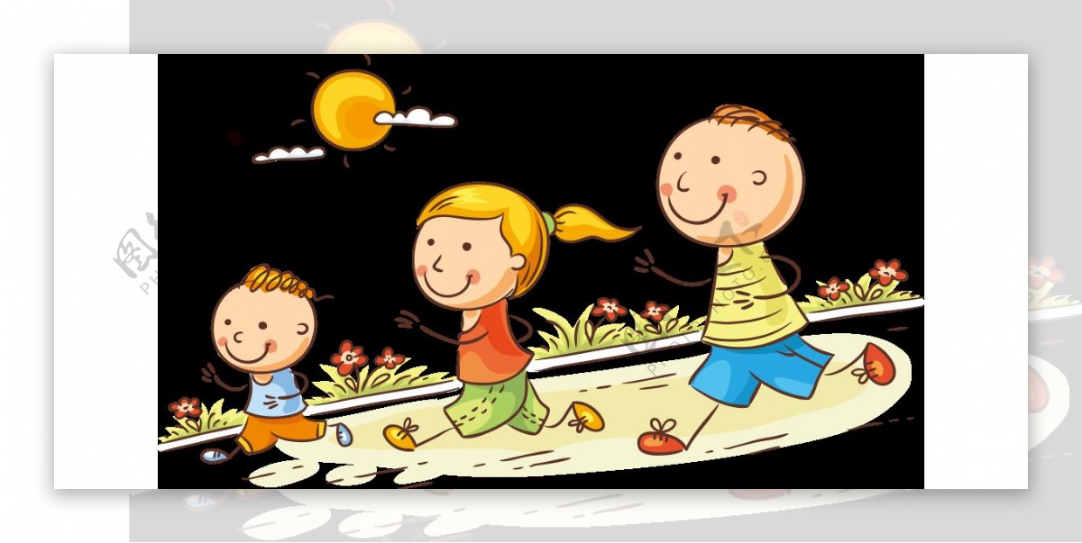 卡通可爱奔跑儿童png元素
