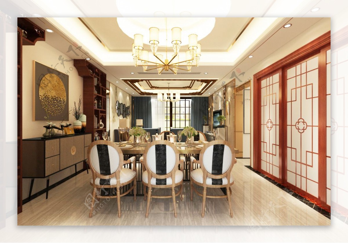 新中式风格餐厅装饰装修效果图