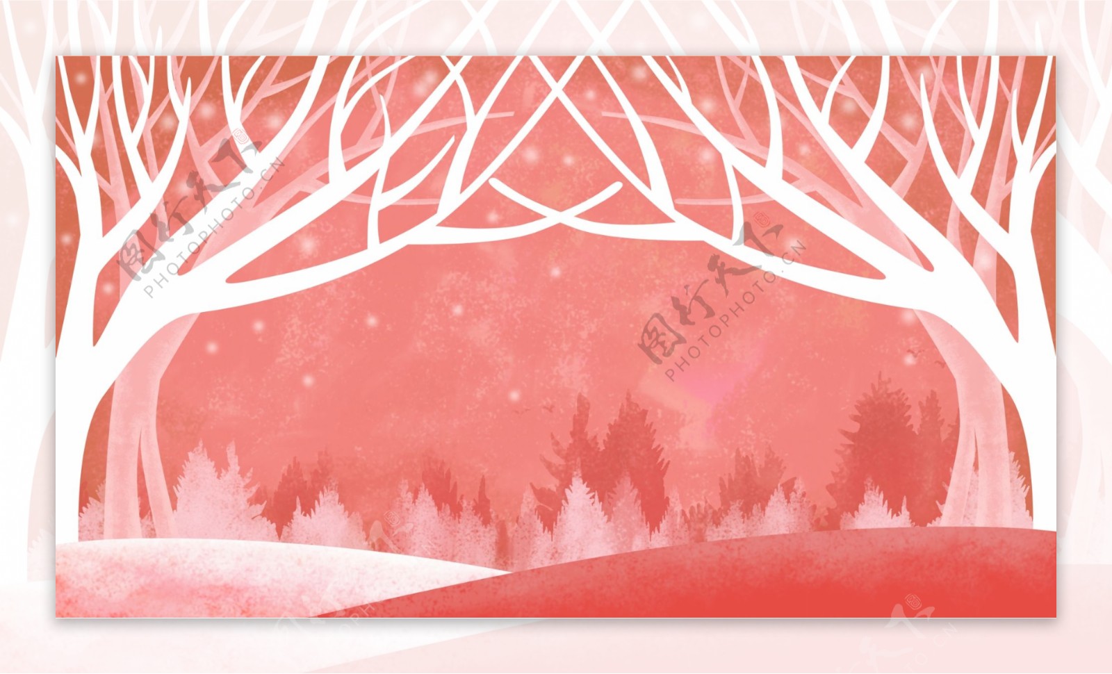 彩绘粉色夜光树林背景素材