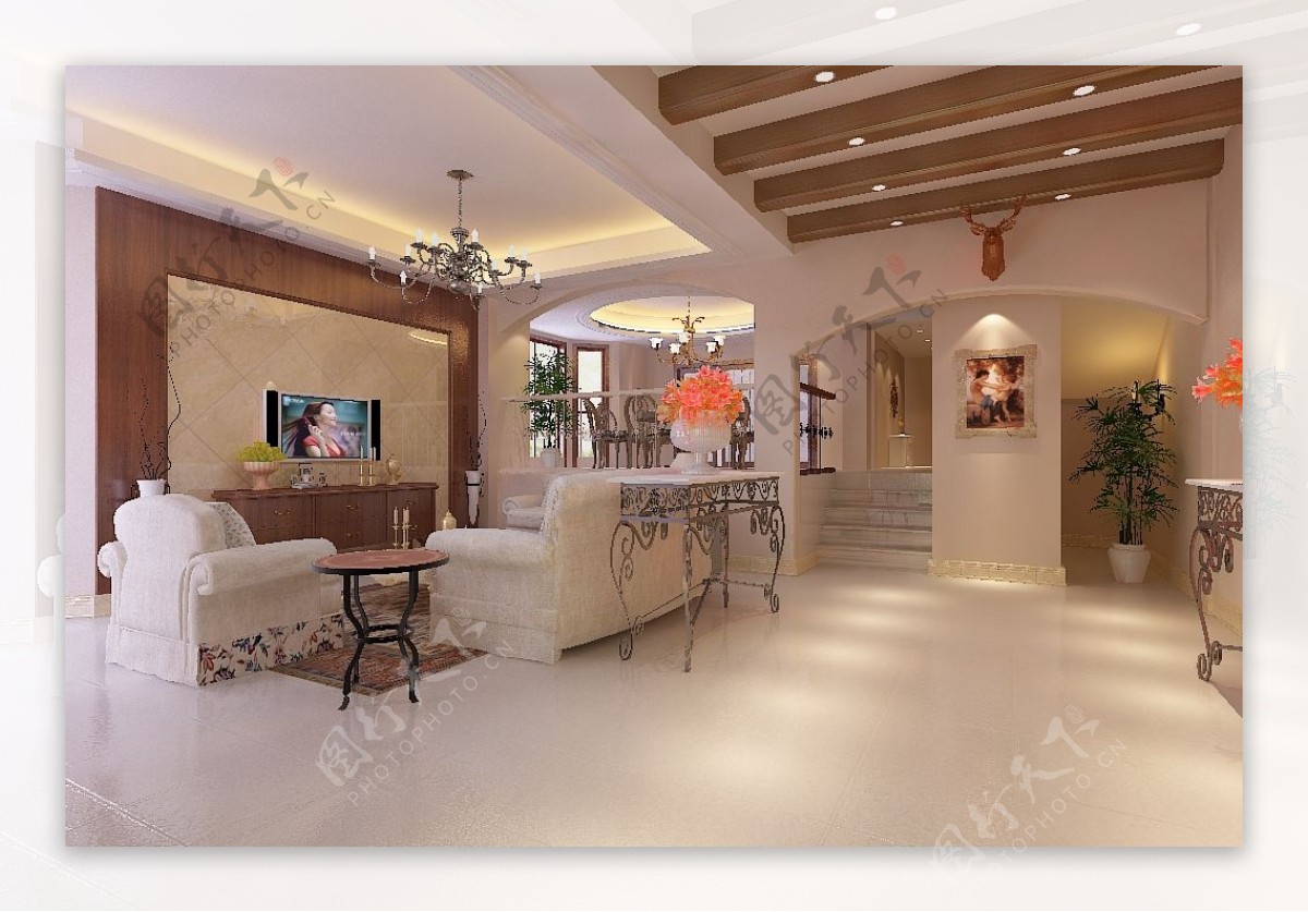 现代美式风格客厅空间效果图
