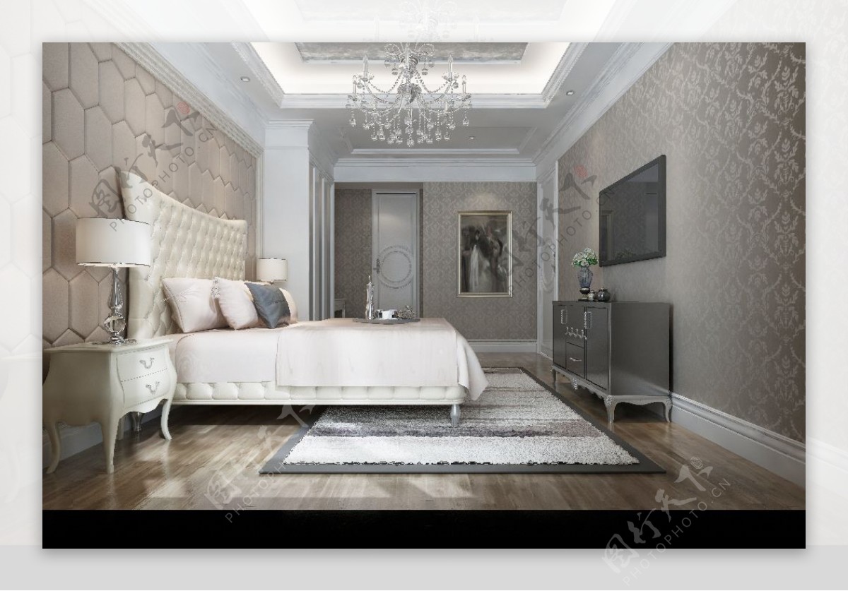 现代欧式效果图卧室模型