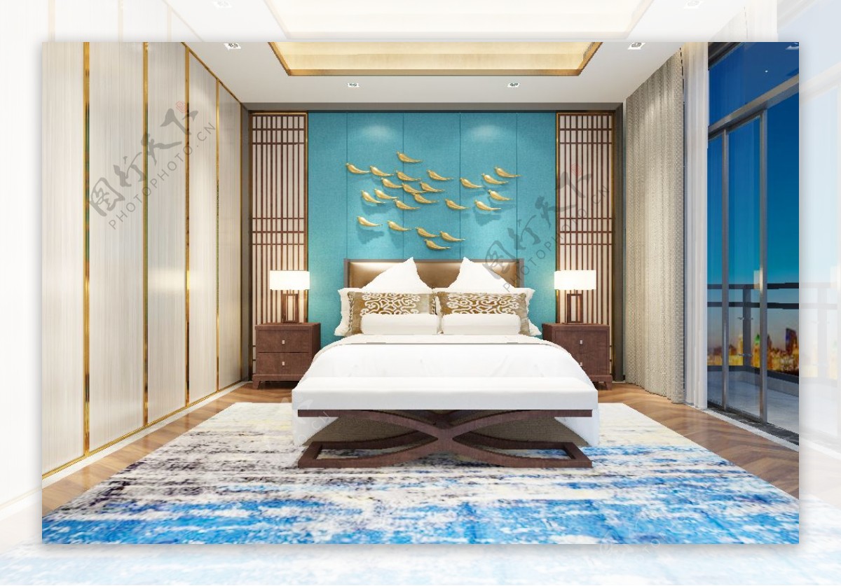 新中式创意卧室效果图