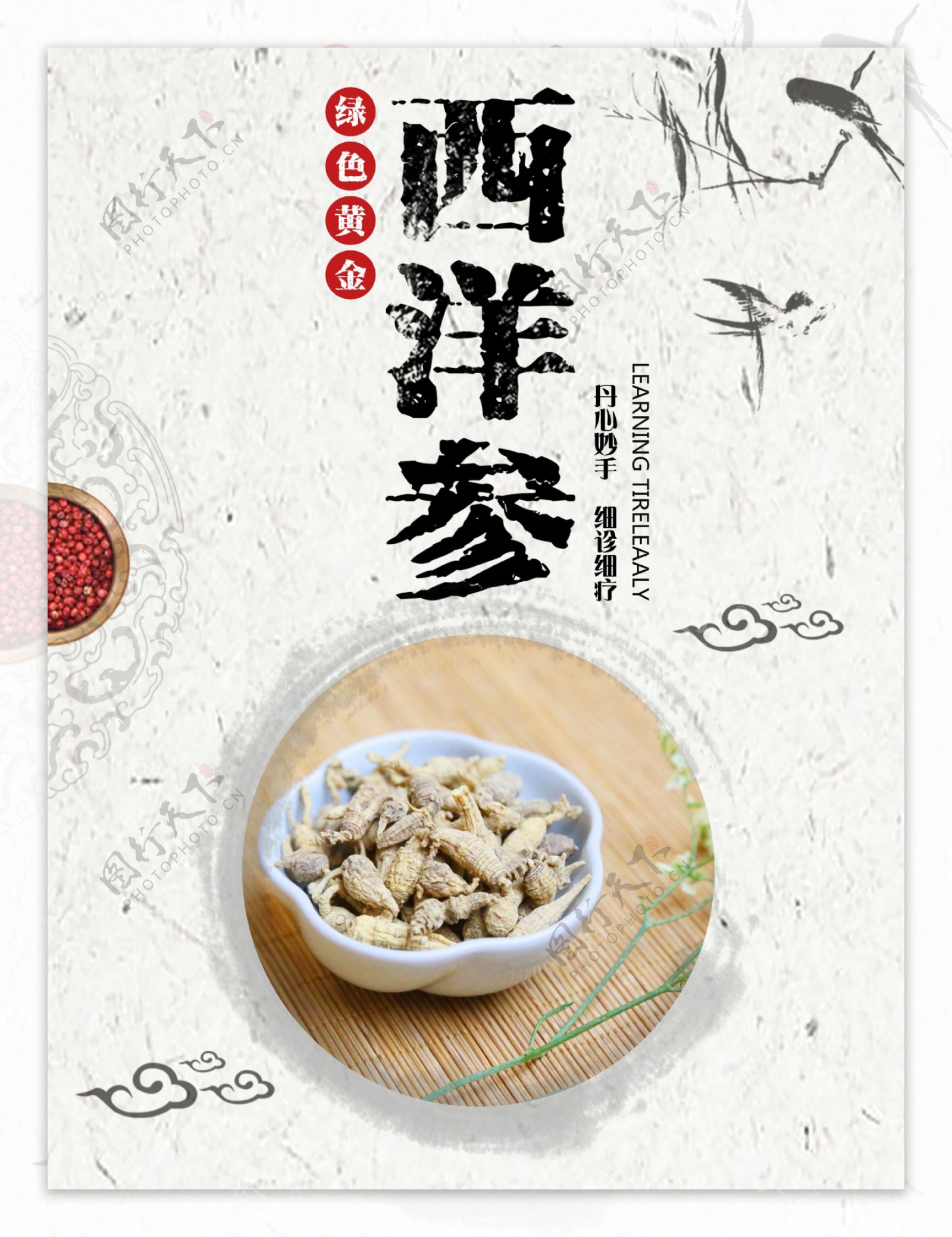 中国风传统养生西洋参海报