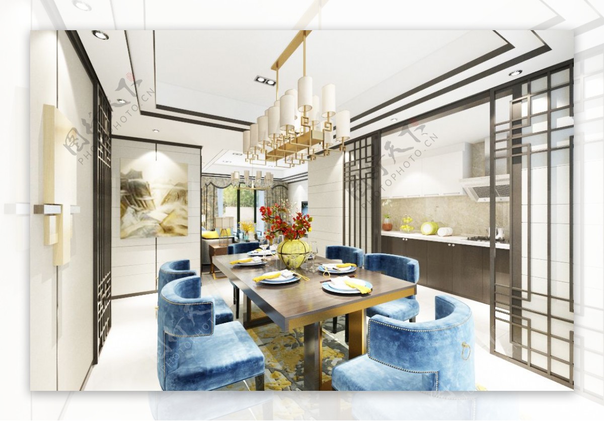 中国风新中式餐厅装饰装修效果图
