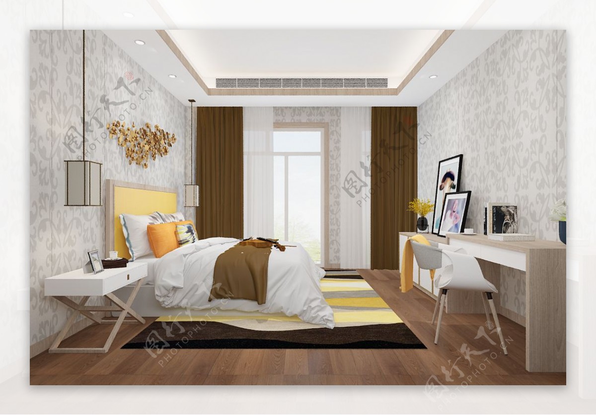 现代风格明亮卧室空间