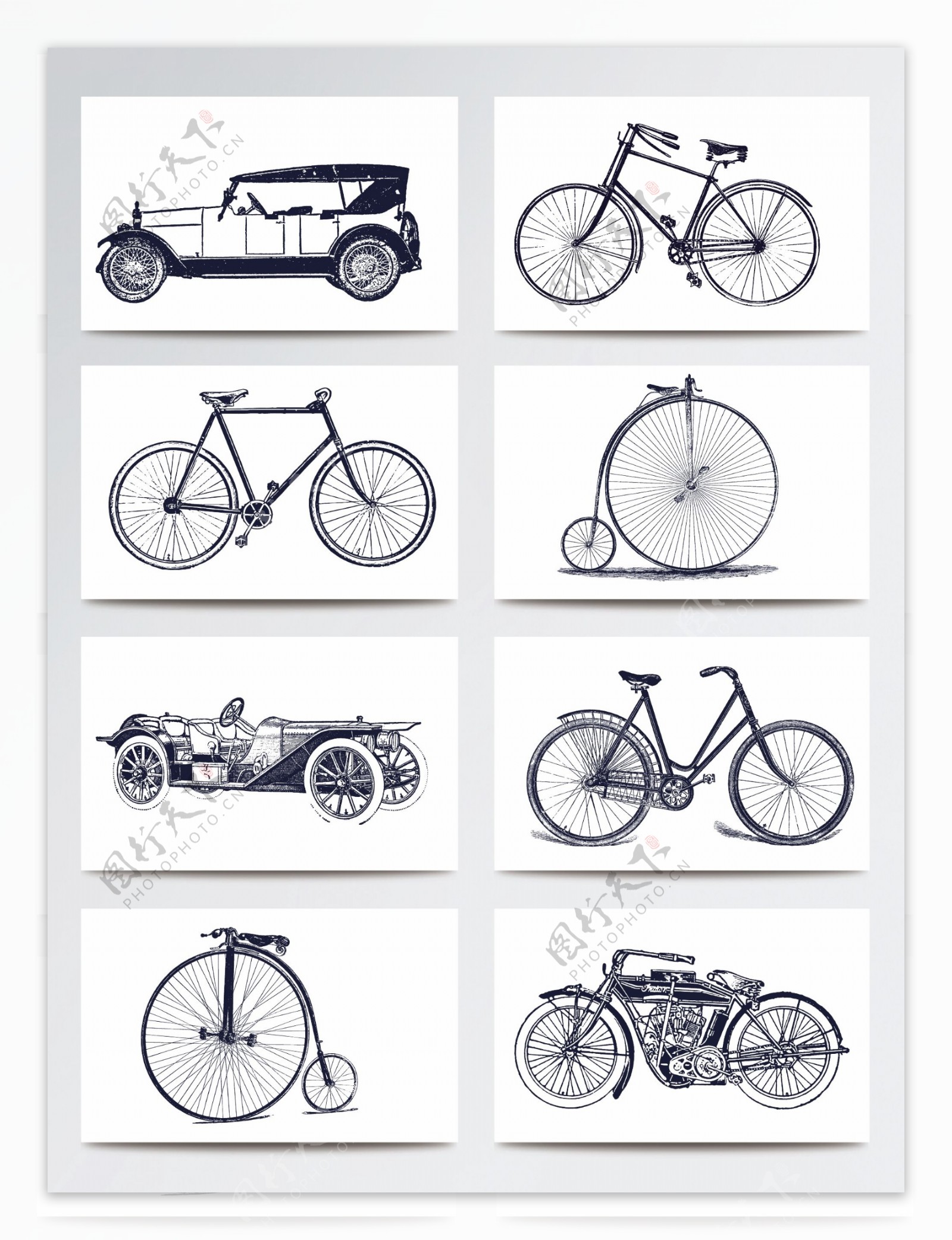 复古线条手绘自行车