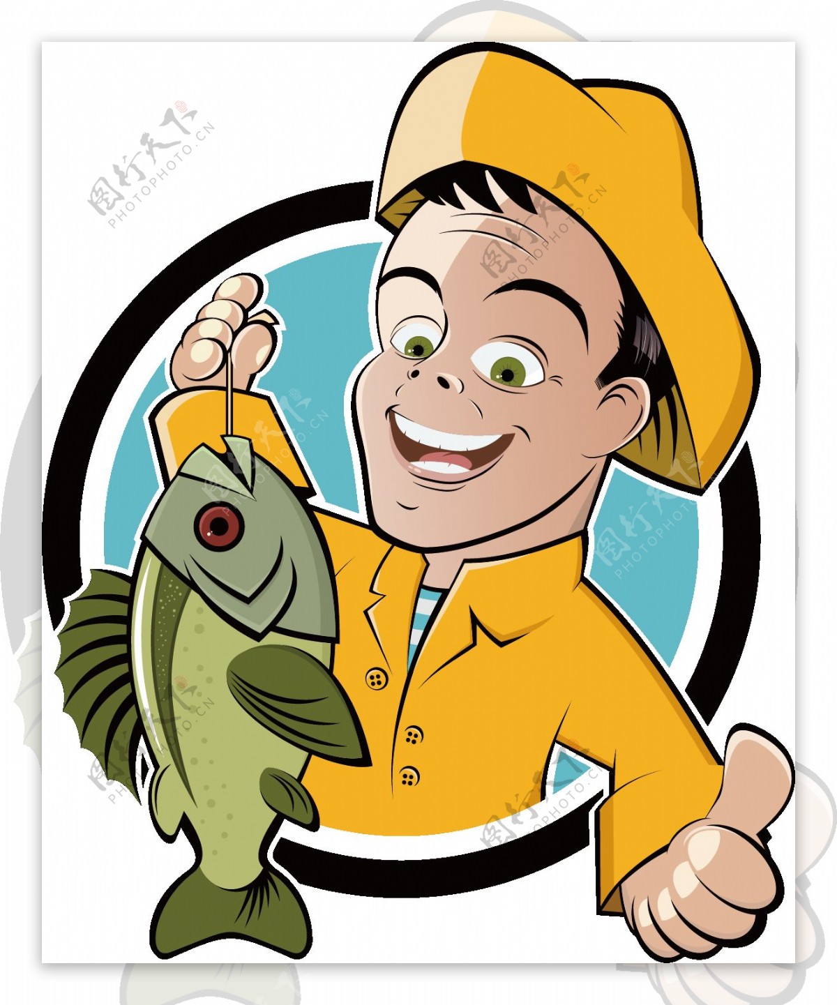 卡通渔夫拿鱼比赞png元素