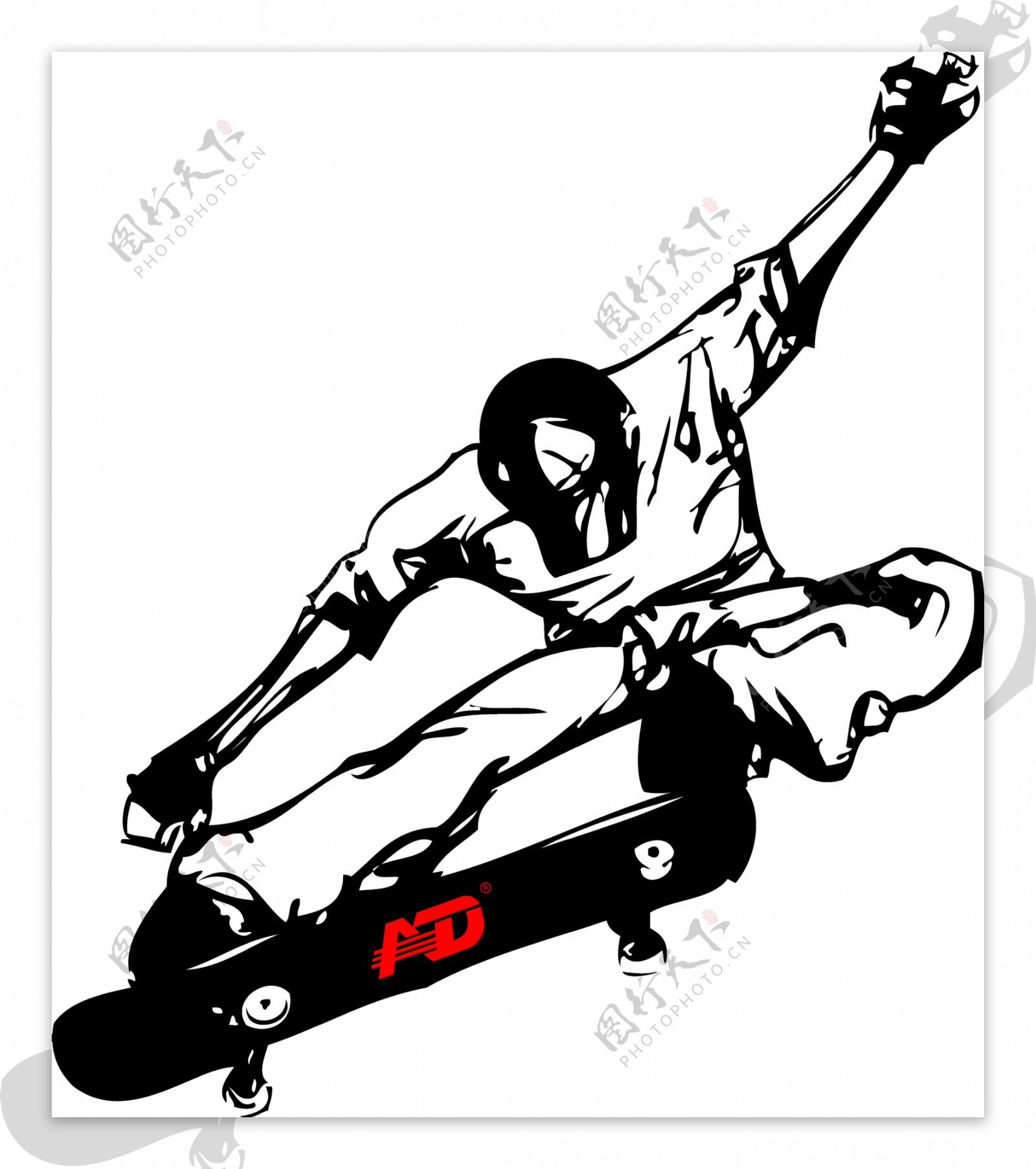 卡通酷炫滑板少年png元素