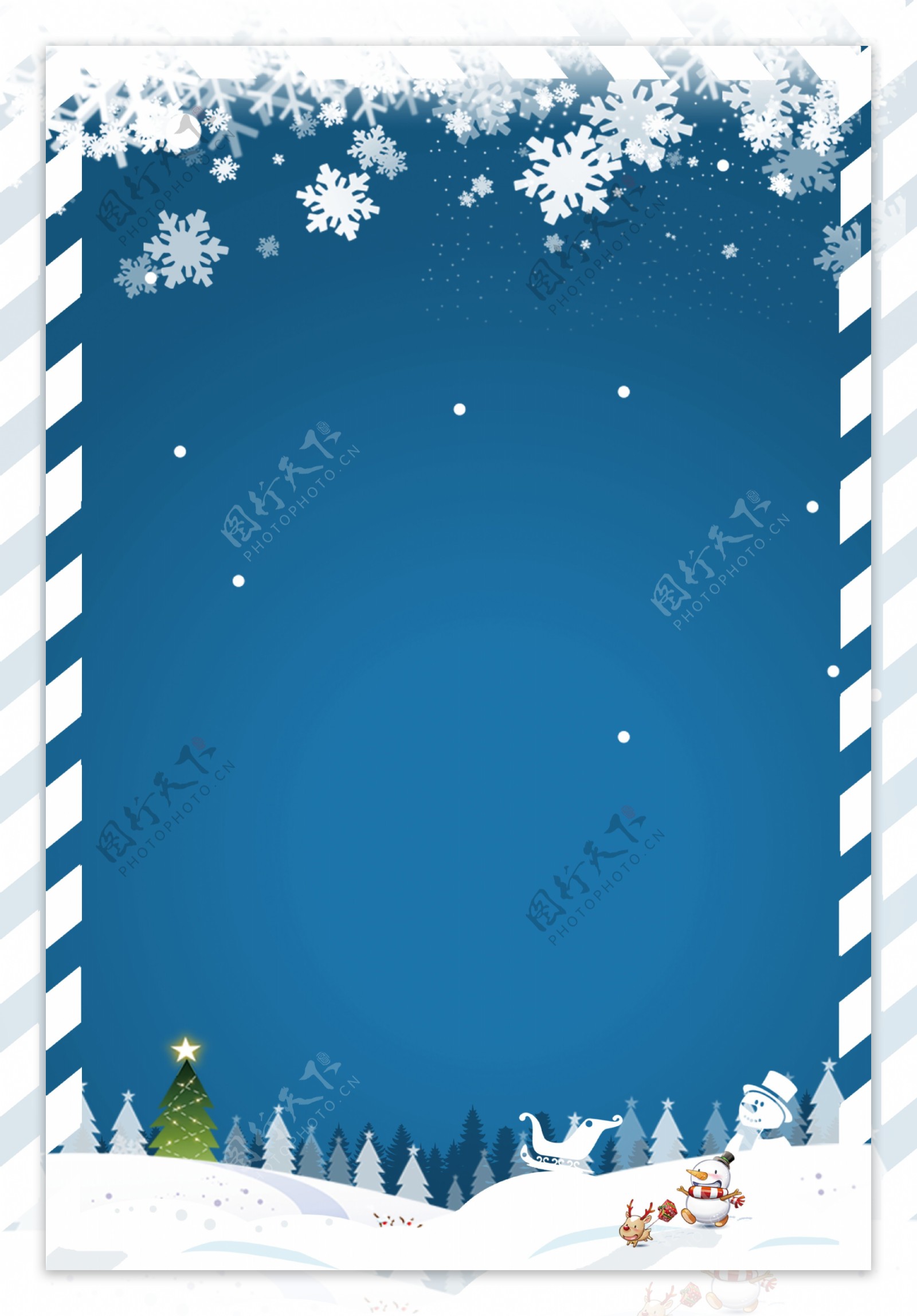 简约蓝色圣诞雪花背景素材