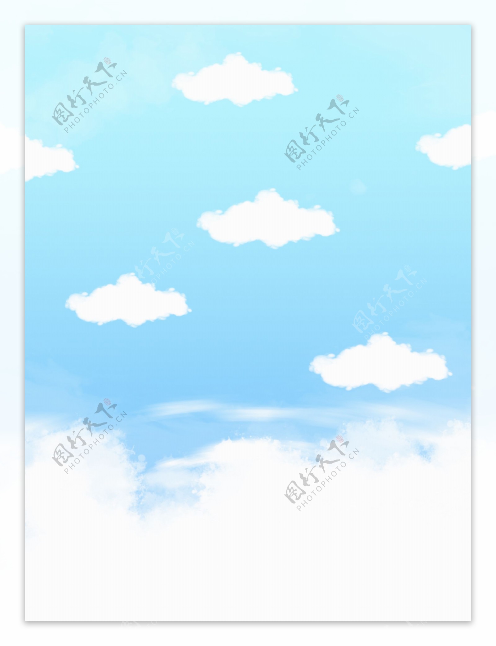 全原创纯手绘小清新蓝天白云背景