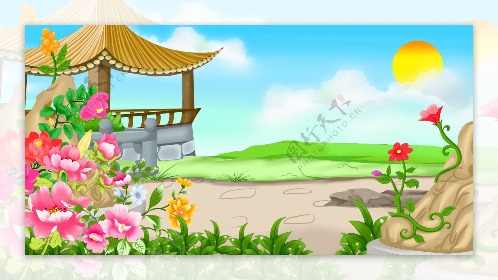 中国风野外凉亭背景设计