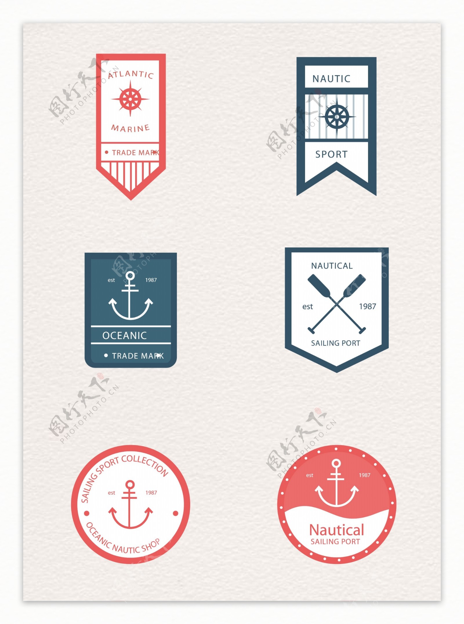 6款彩色航海元素徽章矢量素材