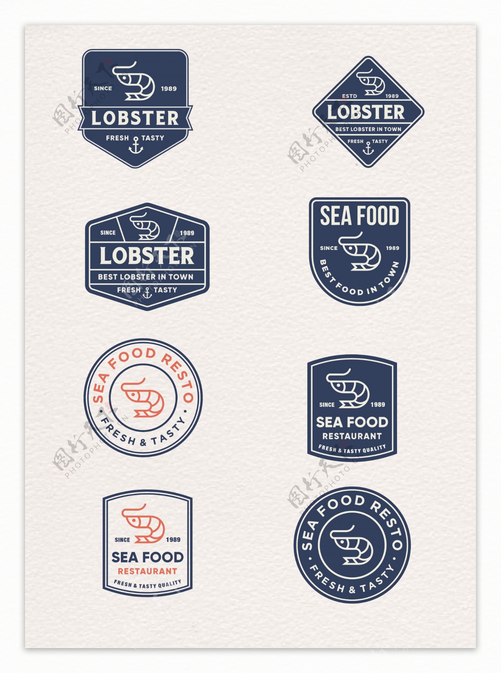蓝色海鲜食物设计图标
