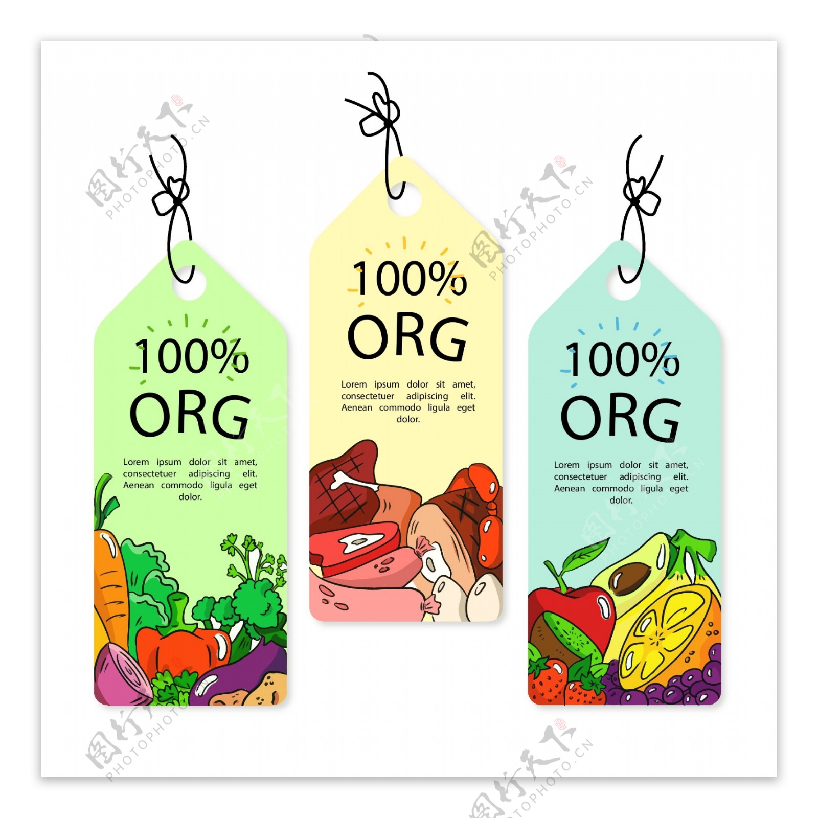 水果肉类蔬菜标签矢量素材