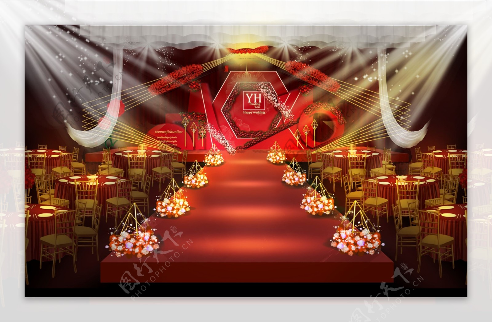 红色婚礼舞台效果图