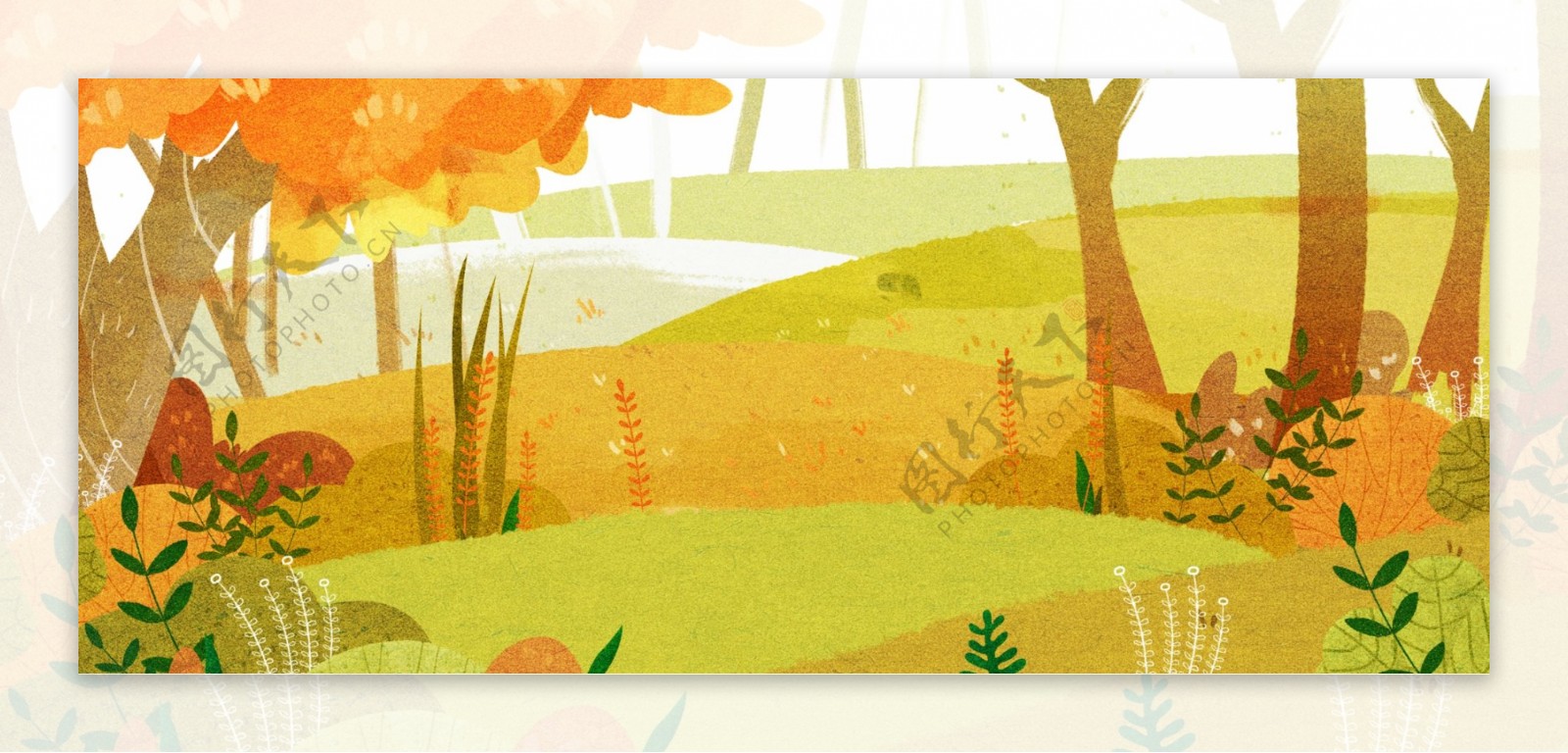 复古秋季树林背景彩色设计