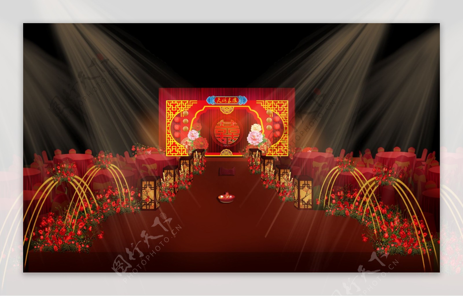 中式婚礼红金主题效果图
