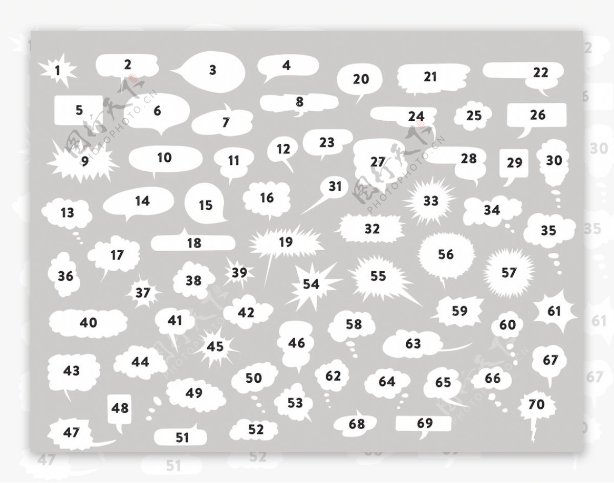 70个不同形状文本对话框矢量素