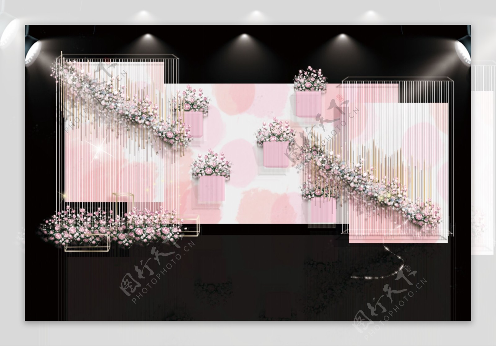 粉色浪漫水彩风格婚礼迎宾区效果图