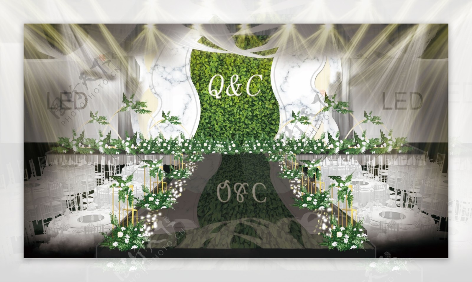 绿白婚礼效果图设计模板