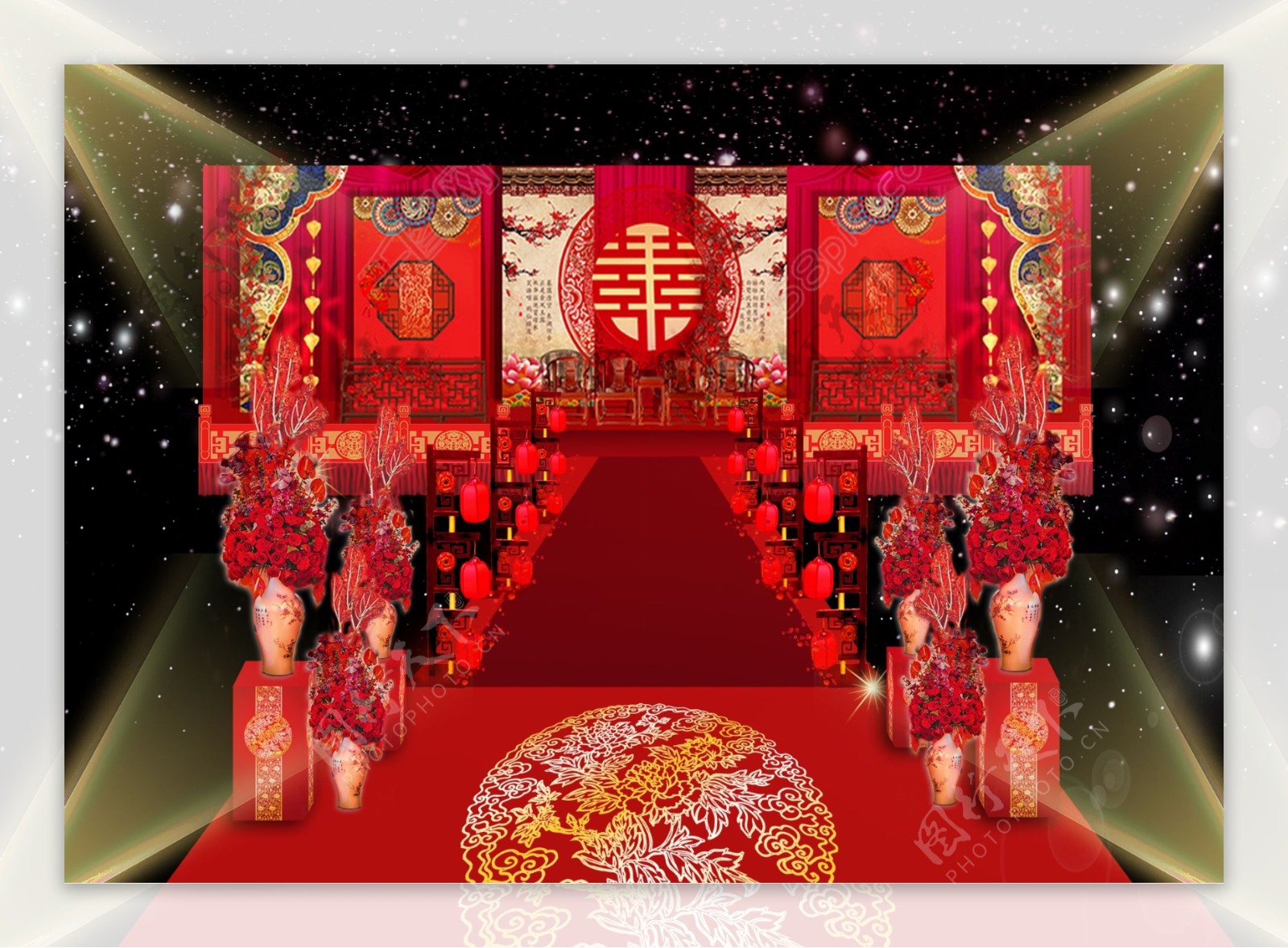 红色中式婚礼效果图