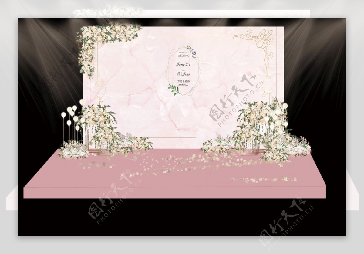 粉色大理石纹简约婚礼工装效果图