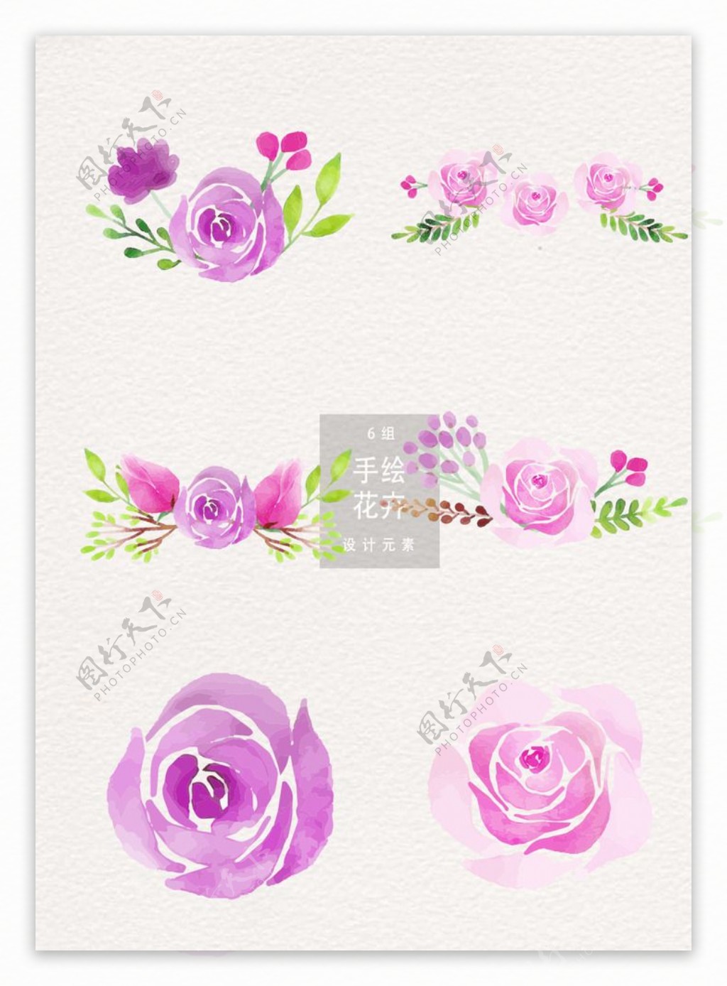 粉紫色唯美水彩玫瑰花卉