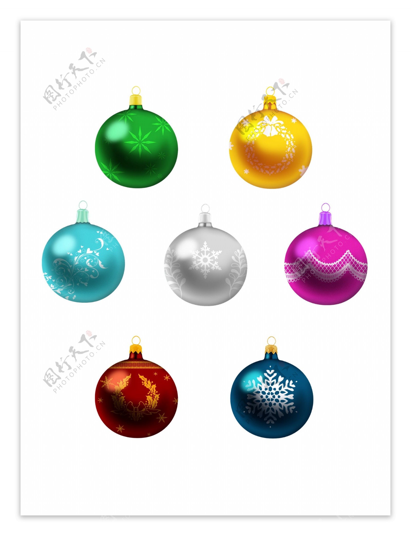 手绘圣诞装饰球彩色花环雪花创意套图可商用