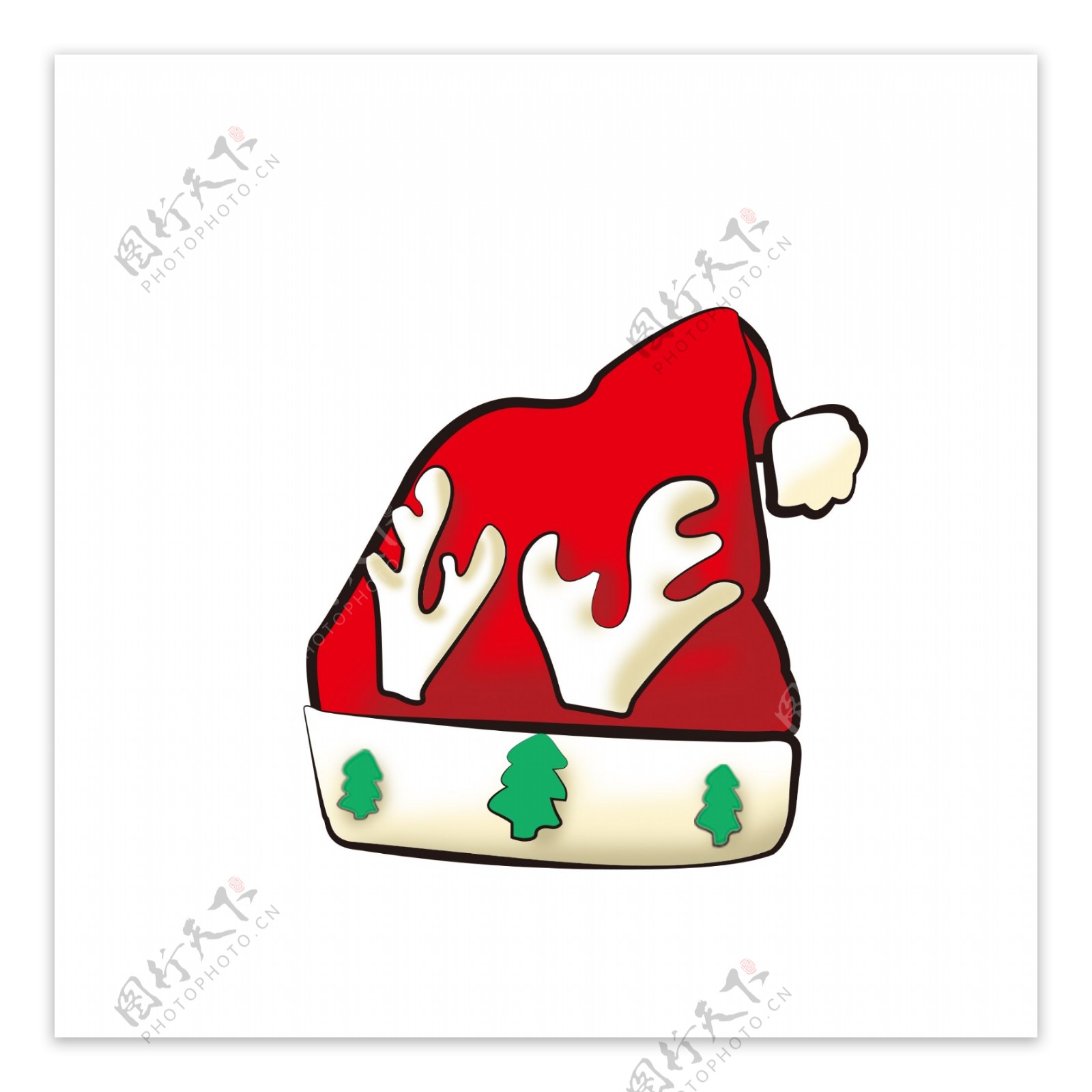 圣诞节圣诞帽麋鹿角圣诞树红色色节日素材
