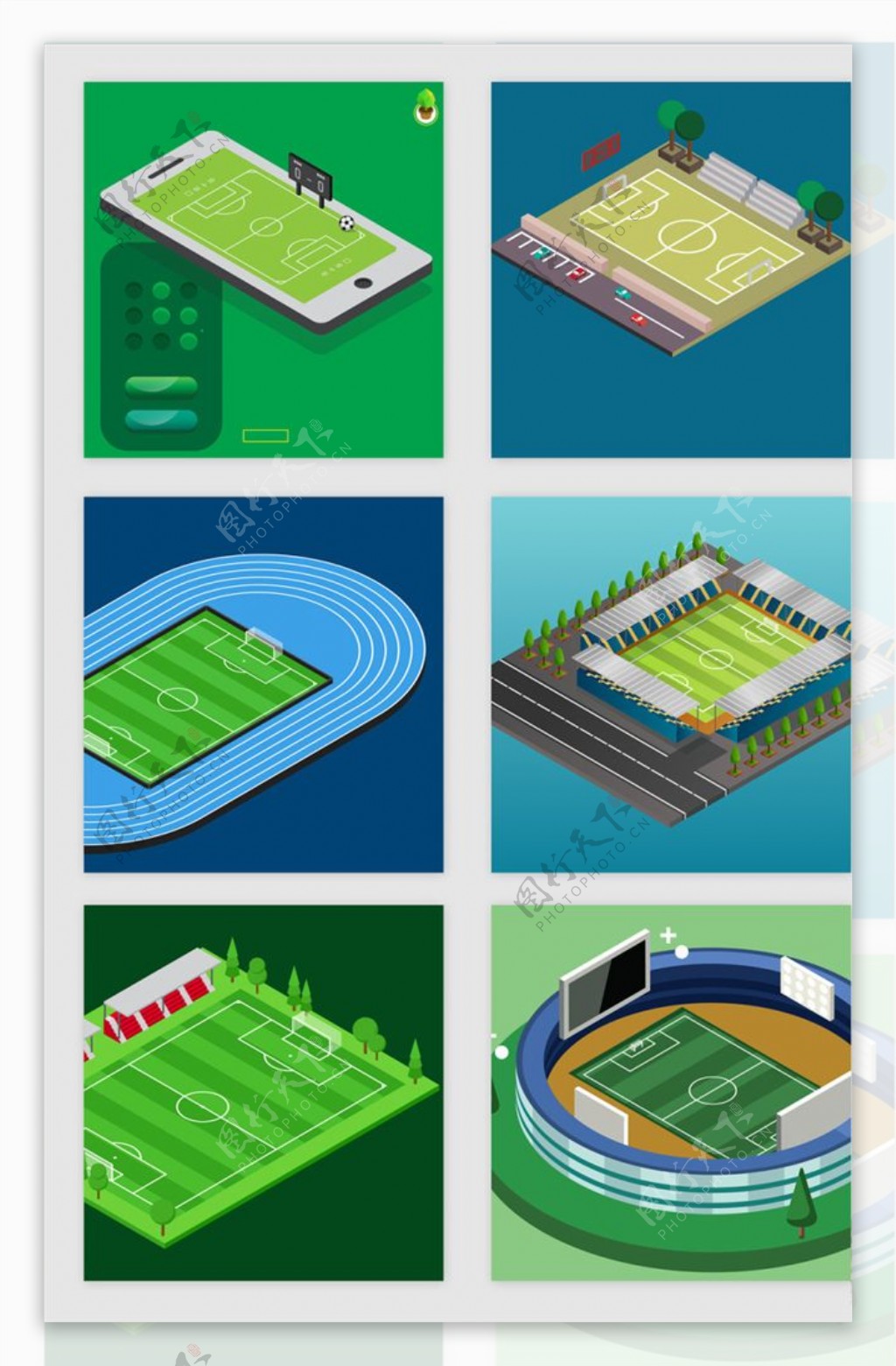绿色3D足球场地矢量素材