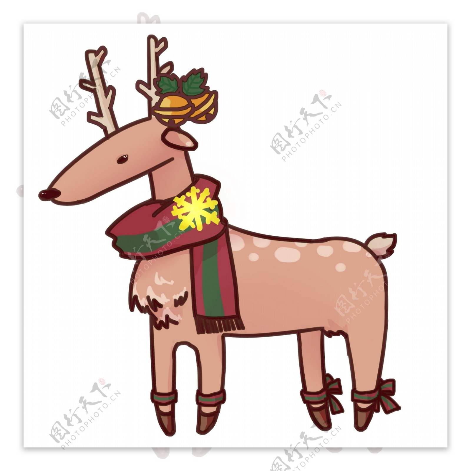 麋鹿圣诞卡通可爱节日手绘原创铃铛围巾