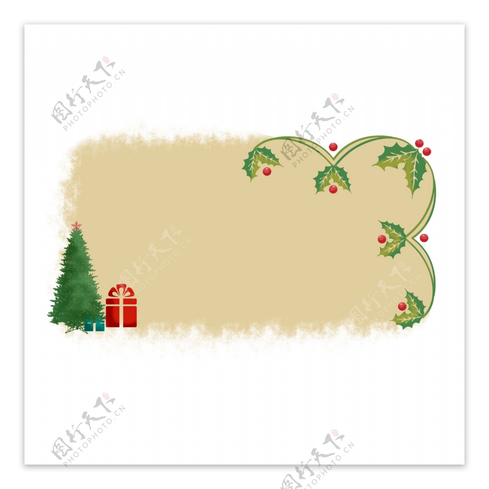 手绘圣诞边框礼品盒圣诞树小清新可商用元素
