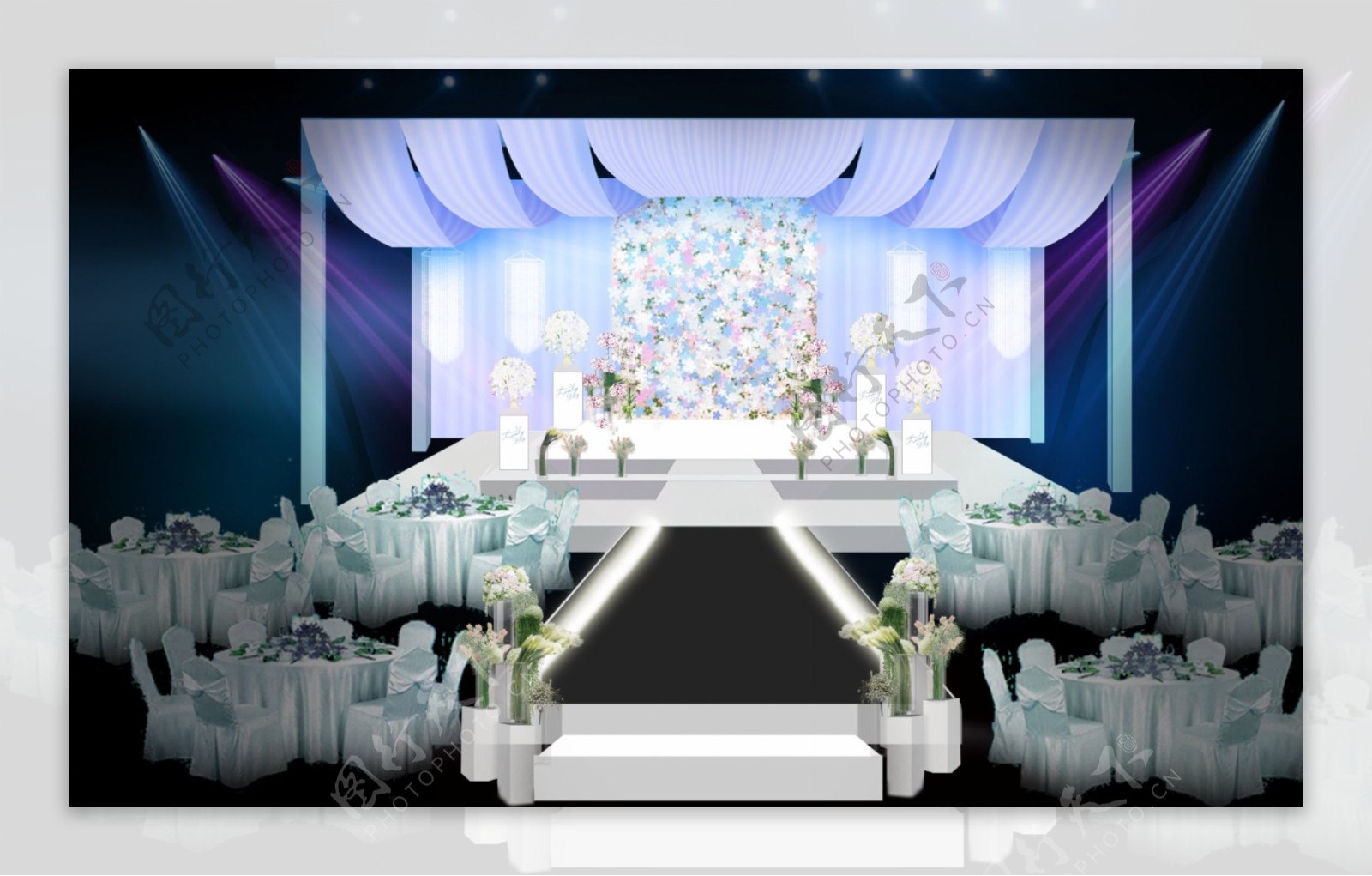 蓝色婚礼舞台效果图全景图