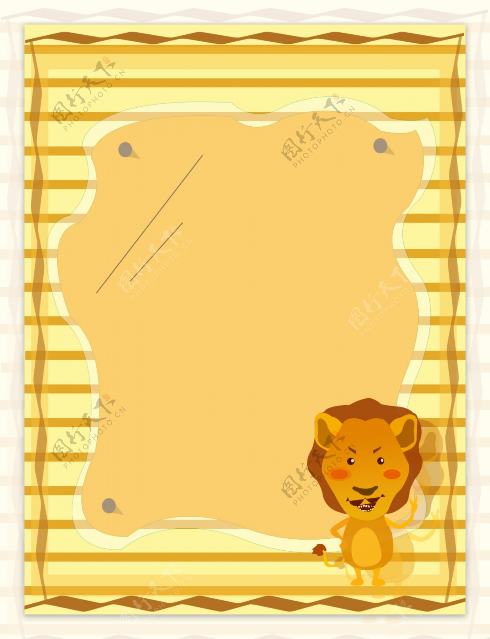 清新手绘卡通狮子黄色系背景
