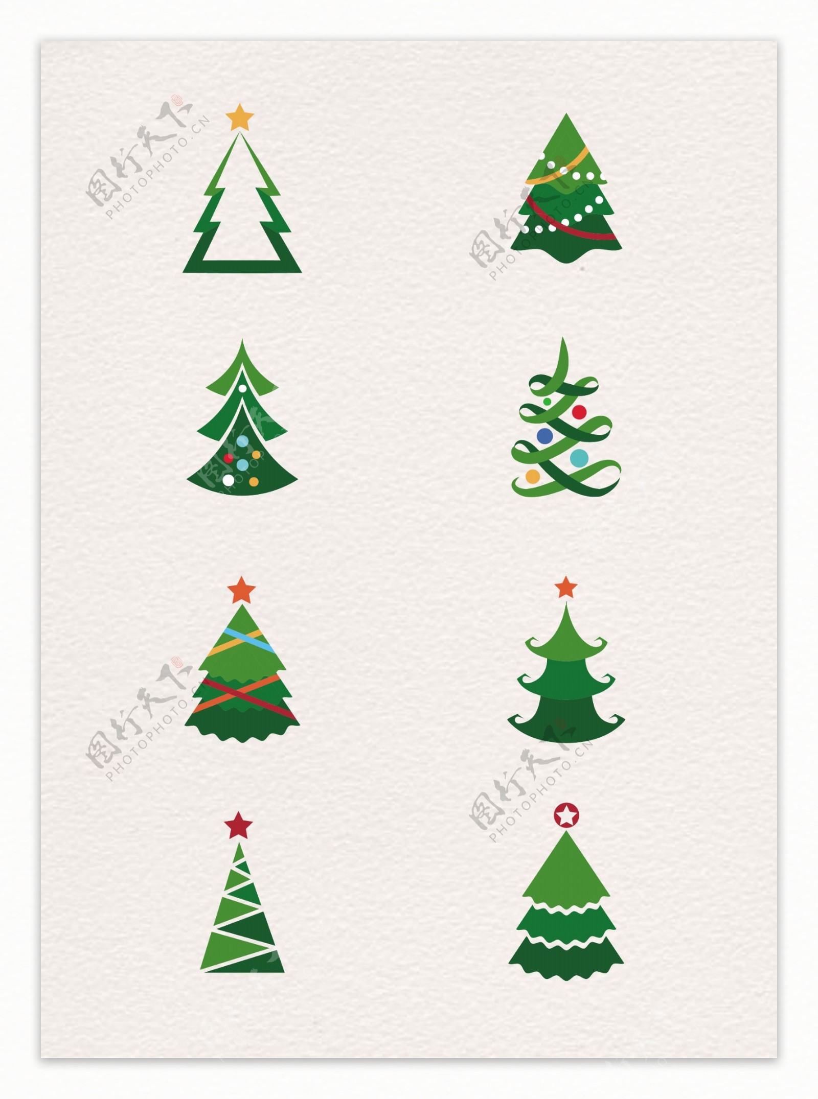 矢量8组绿色圣诞树设计