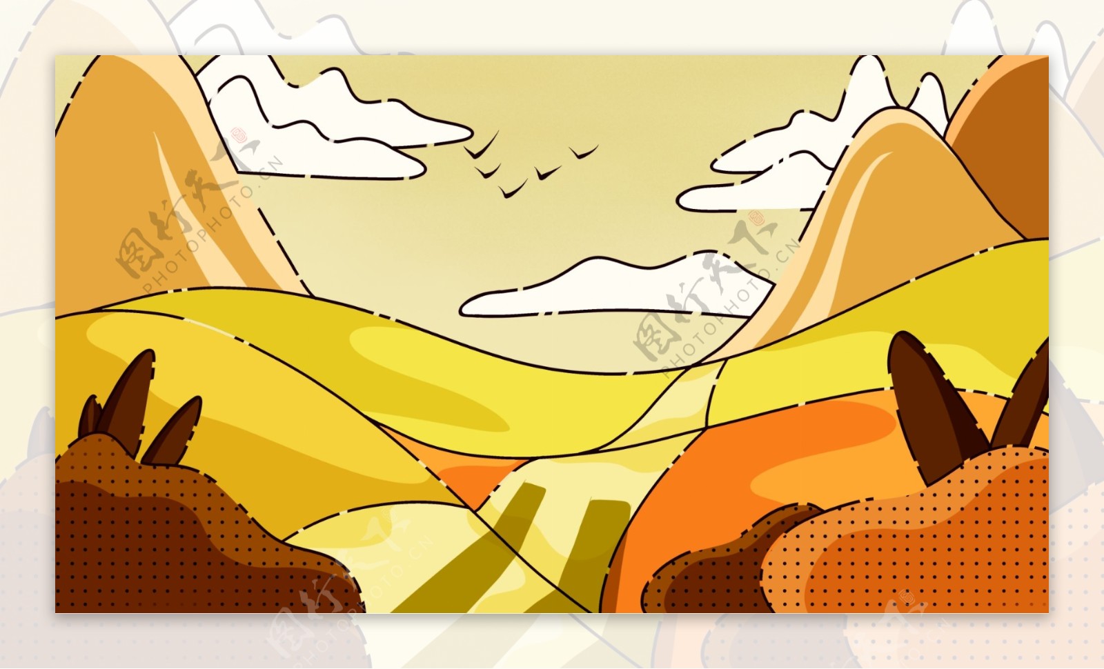 秋山树林彩绘背景设计