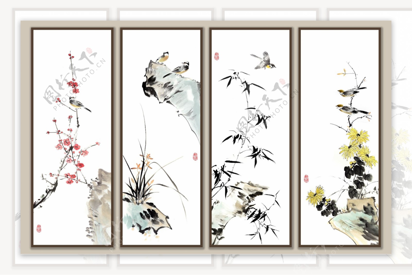 框画梅兰竹菊中式水墨背景底纹素