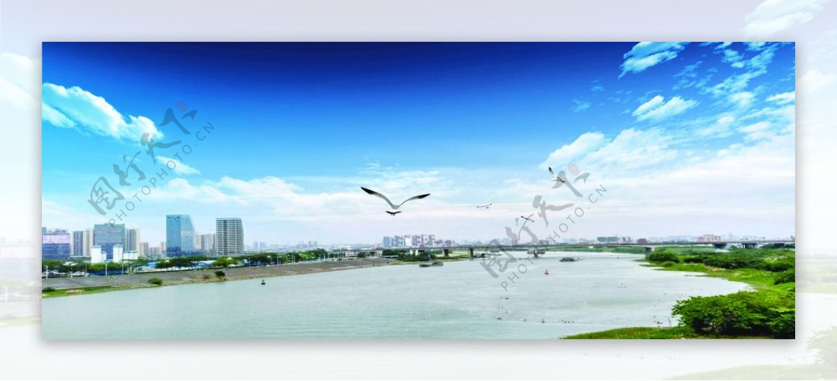 佛山季华大桥景观河城市天空