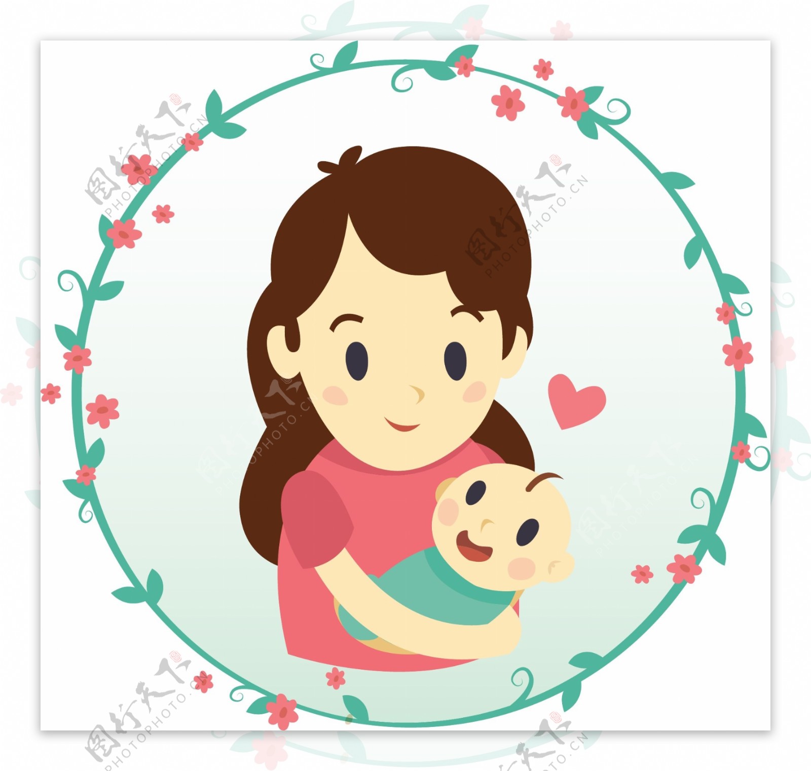 手绘卡通母亲节素材妈妈怀抱宝宝矢量图
