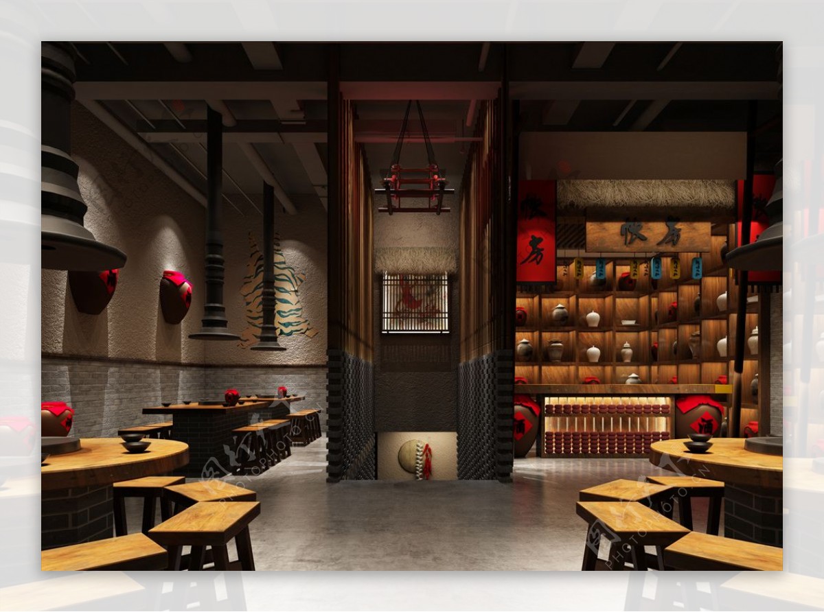 主题餐厅饭店3D渲染模型